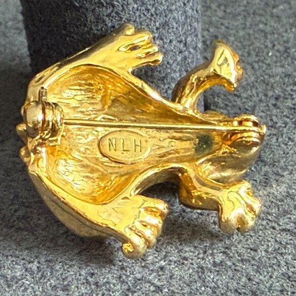 Vintage Frog Pin Enamel Rhinestone Gold Tone Signed Nat Landau Hyman NLH - Picture 9 of 10